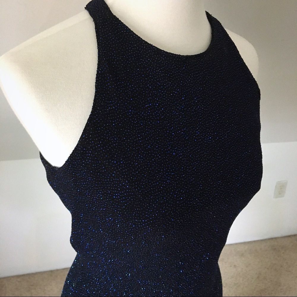Vintage Y2K Navy Metallic Shimmer Open Back Maxi Dress NWT Size M - Picture 5 of 8